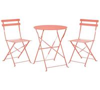 Beliani Conjunto de balcón 3 Piezas Patio Exterior Mesa Redonda y sillas Acero Rojo Coral Fiori