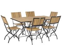 Beliani Conjunto de Comedor de Exterior 6 sillas Mesa de Madera de Acacia con Estructura Plegable de Acero marrón Claro Lascari