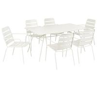 Beliani Conjunto de Comedor Exterior 6 plazas Mesa de Hierro Tablero con Orificio sillas Acabado con Recubrimiento en Polvo Beige Claro Terenzo