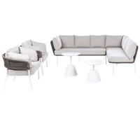 Beliani Conjunto de jardín de 7 plazas con sofá esquinero y sillones de Estilo Trenzado y 2 mesas de Centro Beige Robella