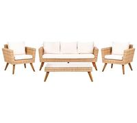 Beliani Conjunto de jardín de ratán sofá sillones con Cojines Blanco Crema Vittoria XL