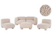 Beliani Conjunto de Sala de Estar 4 plazas con otomana Modular de Perfil bajo Curvo Estilo orgánico Beige Mjalbi