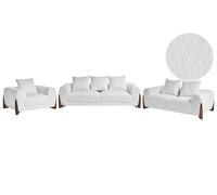 Beliani Conjunto de Sala de Estar 6 plazas sofás y sillón tapizado de bou on reposabrazos Patas de Madera Sala de Estar Moderno Blanco Vinliden