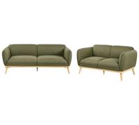 Beliani Conjunto de Sala de Estar de Estilo escandinavo sofás de 2 y 3 plazas con Patas cónicas de Madera tapizado fácil de Limpiar Verde Oliva Ljung