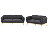 Beliani Conjunto de Sala de Estar de Estilo escandinavo sofás de 2 y 3 plazas con Patas cónicas de Madera tapizado fácil de Limpiar Negro Ljung
