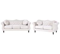 Beliani Conjunto de Sala de Estar en Terciopelo Beige 2 plazas 3 plazas apoyabrazos enrollados Cojines Estilo Glam Skien