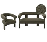 Beliani Conjunto de Sala de Estar Retro sofá 2 plazas sillón Completamente tapizado de bouclé Verde Ilbro