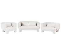 Beliani Conjunto de Sala de Estar sofá sillón tapizado de Tela con Textura Aterciopelada Patas cilíndricas Estilo orgánico Blanco Hogbo
