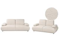 Beliani Conjunto de Sala de Estar sofás de 3 y 2 plazas tapizado Patas de Madera Respaldo y reposabrazos Ajustables de bou lanco Crema Nacka