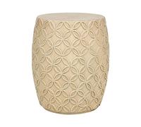 Beliani Mesa Auxiliar MgO Fibra de Vidrio Tapa Redonda Forma de Tambor Resistente a UV Manchas óxido Agua Viento Beige Claro Zogno