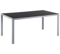 Beliani Mesa de Comedor de jardín con Tablero de Vidrio Templado Negro y Estructura de Aluminio Gris 160 x 90 cm Catania