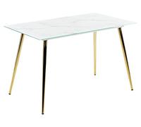Beliani Mesa de Comedor de Vidrio Templado Blanco Dorado 120 x 70 cm Efecto mármol Mulga