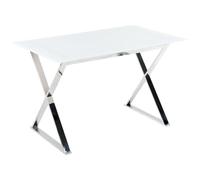 Beliani Mesa de Comedor de Vidrio Templado Blanco Plateado 120 x 70 cm Patas Metal Attica