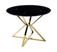 Beliani Mesa de Comedor de Vidrio Templado Negro Dorado 105 cm Patas Metal Brillante Bosco