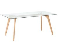 Beliani Mesa de Comedor de Vidrio Templado Transparente Madera Clara 180 x 90 cm Hudson