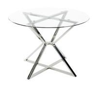 Beliani Mesa de Comedor de Vidrio Templado Transparente Plateado 105 cm Patas Metal Bosco