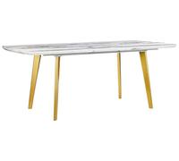 Beliani Mesa de Comedor Efecto mármol MDF Patas de Hierro Dorado Tapa Extensible Rectangular 160/200 x 90 cm diseño Moderno Mosby