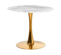 Beliani Mesa de Comedor mármol Blanco Dorado Tablero MDF Negro Base Metal 90 cm Industrial Cocina Boca