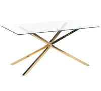 Beliani Mesa de Comedor Rectangular 160 x 90 cm Tablero de Vidrio Templado Transparente Patas Doradas Cora