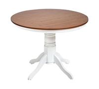 Beliani Mesa de Comedor Redonda Vintage Retro con Pedestal ø 100 cm de Madera Oscura de Fresno Akron