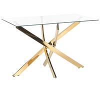 Beliani Mesa de Comedor Tablero de Vidrio Templado 120 x 70 cm Patas Doradas 4 Personas Moderno Maramo