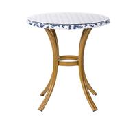 Beliani Mesa de jardín Azul y Blanco Tablero de ratán PE ø 70 cm Estructura de Vidrio y Aluminio Rifreddo