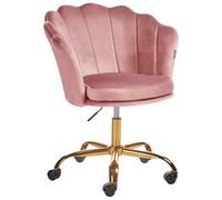 Beliani Silla de Oficina de Terciopelo Rosa Dorado Negro Giratorio Base Monticello II