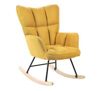 Beliani Silla Mecedora de poliéster Estructura Negro Madera Clara Patas de Madera Amarillo Oulu