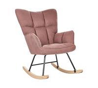 Beliani Silla Mecedora de poliéster Estructura Negro Madera Clara Patas de Madera Rosa Oulu