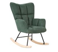Beliani Silla Mecedora de poliéster Estructura Negro Madera Clara Patas de Madera Verde Oscuro Oulu