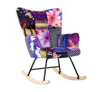 Beliani Silla Mecedora tapizado de Terciopelo Patas de Madera Patchwork Multicolor Oulu