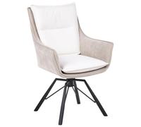 Beliani Silla Moderna con Asiento Envolvente giratoria Base de Metal de Chenilla Beige y Blanco Crema Anneberg