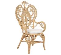 Beliani Silla Pavo Real Comedor de jardín Boho ratán Interior poliéster Asiento cojín Beige Carrara