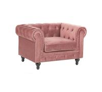 Beliani Sillón Chesterfield tapizado en Tela de Terciopelo Rosa Patas de Madera Oscura Estilo contemporáneo Chesterfield