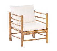 Beliani Sillón de jardín de Madera Clara de bambú Muebles de Interior Exterior Acolchado con Cojines Blanco Crema Cerreto