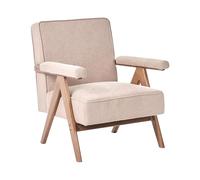 Beliani Sillón de Sala de Estar Retro tapizado en Tela de Lino sintético Estructura de Madera Beige Evje