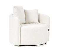 Beliani Sillón de Tela con Respaldo Curvo Base giratoria de 360° 2 Cojines Blanco Crema Ennora