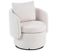 Beliani Sillón de Tela con Respaldo Curvo Base giratoria de 360° y cojín Decorativo con Espacio de almacenaje Blanco Crema Horsens