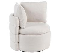 Beliani Sillón de Tela con Respaldo Curvo Base giratoria de 360° y Cojines Decorativos con Espacio de almacenaje Blanco Crema Randers