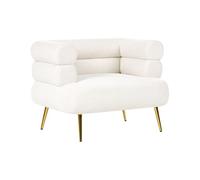 Beliani Sillón Decorativo Elegante tapizado de Tela Patas de Acero Dorado salón Dormitorio Blanco Crema Bovik