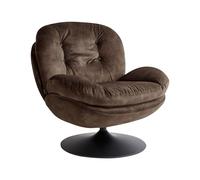 Beliani Sillón Giratorio de Terciopelo con Asiento Acolchado Base Simple Estilo Vintage marrón Oscuro Nolvik