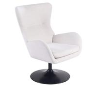 Beliani Sillón Giratorio tapizado de Tela Patas macizas de Hierro Negro Base giratoria de 360° cojín del Asiento Blanco Crema Vigge