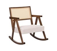 Beliani Sillón Mecedora tapizado Respaldo con Trenza vienesa Estilo escandinavo Estructura de Madera de Caucho Tela marrón y Beige Claro Rya
