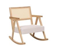 Beliani Sillón Mecedora tapizado Respaldo con Trenza vienesa Estilo escandinavo Estructura de Madera de Caucho Tela marrón Claro y Beige Claro Rya