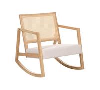 Beliani Sillón Mecedora tapizado Respaldo con Trenza vienesa Estilo escandinavo Estructura de Madera de Caucho Tela marrón Claro y Beige Claro Leidy