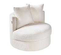 Beliani Sillón Moderno Glamour Respaldo Redondo bou ase giratoria Hierro con Dos Cojines Blanco Dalby