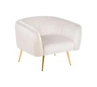 Beliani Sillón Moderno glamuroso con Respaldo Redondeado tapizado en Terciopelo Patas Doradas Blanco Crema Laconia