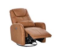 Beliani Sillón reclinable eléctrico Giratorio de Piel sintética con Puerto USB Sala de Estar marrón Kronos