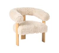 Beliani Sillón Retro salón tapizado de Pelo sintético Patas de Madera Blanco Crema y marrón Claro Ilbro