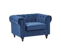 Beliani Sillón tapizado de Tela de Terciopelo Azul Patas de Madera Oscura contemporáneo Chesterfield